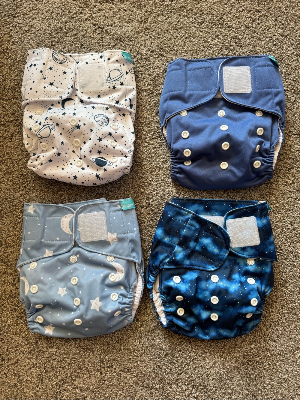 Adjustable Blue & Space-Print Reusable Cloth Diaper Cover Set - Happy Flute